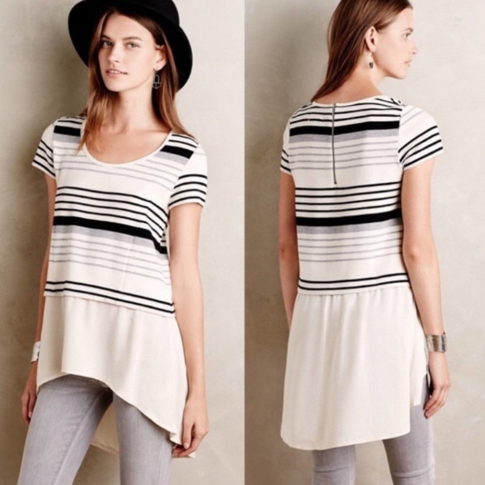 Anthropologie Gradient Strip High Low Tunic Top Short Sleeve Deletta Size‎ Small